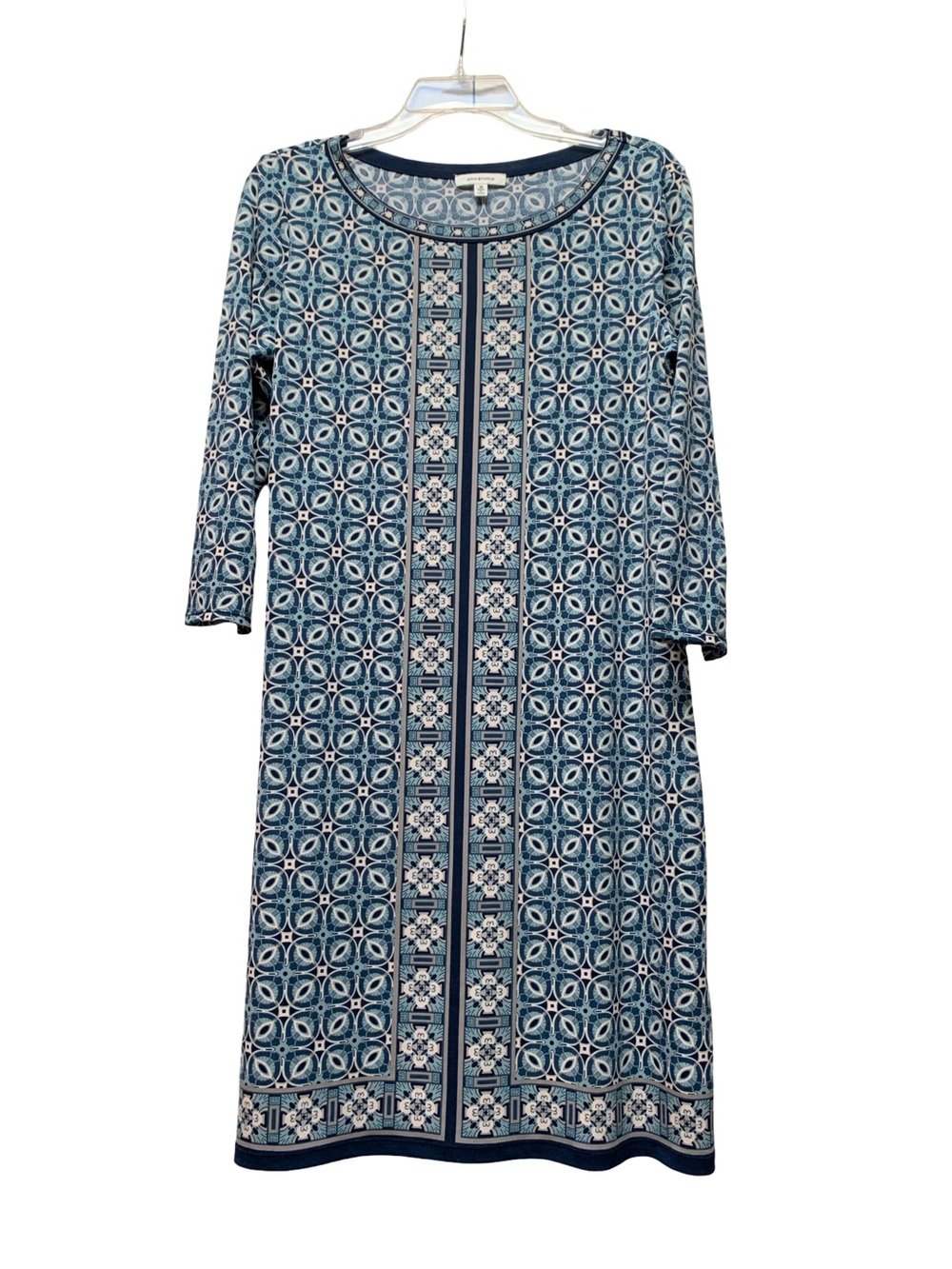 Max Studio Teal and Navy Patterned Midi Dress